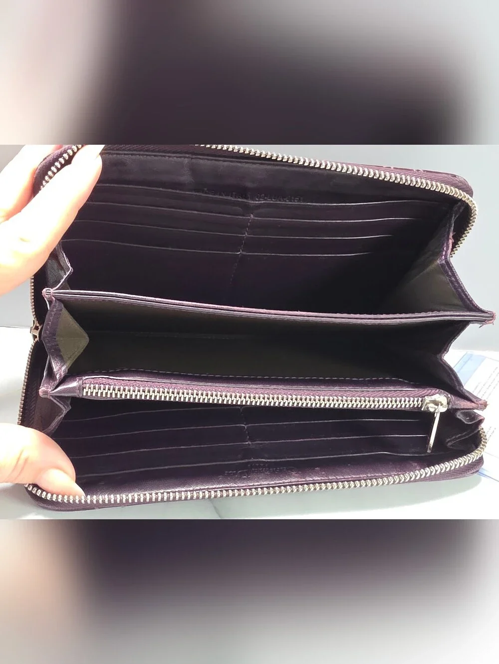 Christian Dior Cannage Patent Leather Zip Around Wallet Burgundy | COA